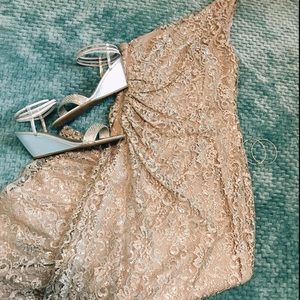 Betsy and Adam one shoulder glitter lace dress